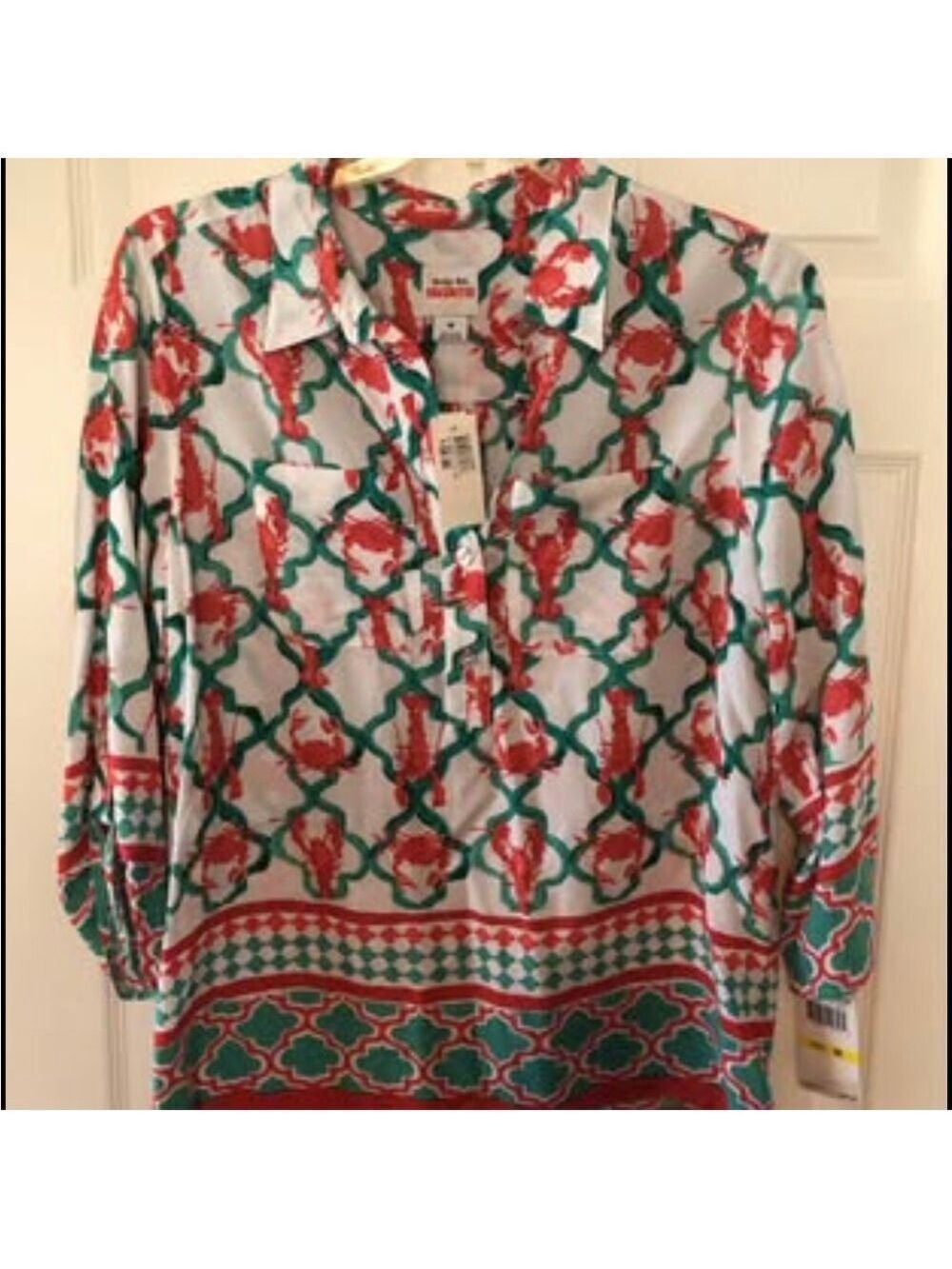 NWT Ruby Rd Favorites Size M Whimsical Geometric Coastal Lobster Blouse